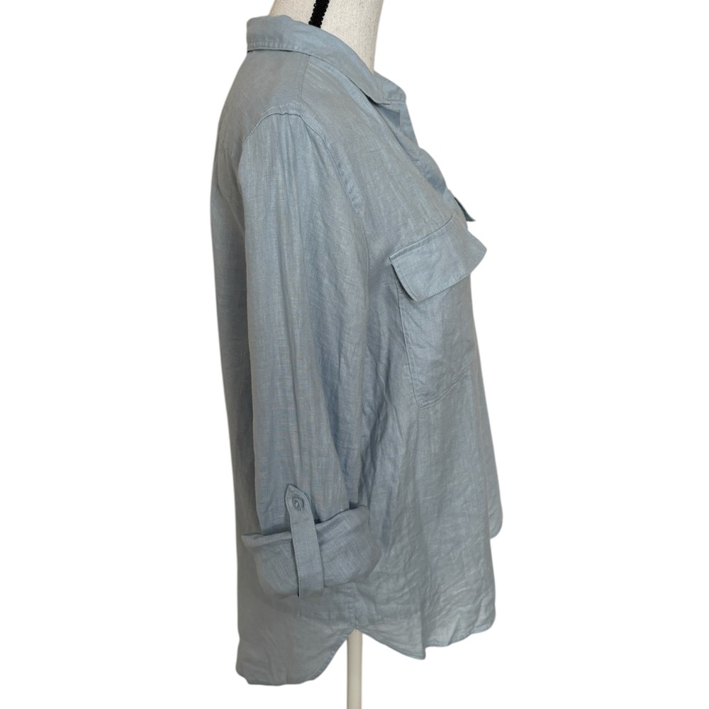 SOLD M Babaton Aritzia Linen Blue Relaxed Utility Button-up Shirt Womens Small - Picture 3 of 11